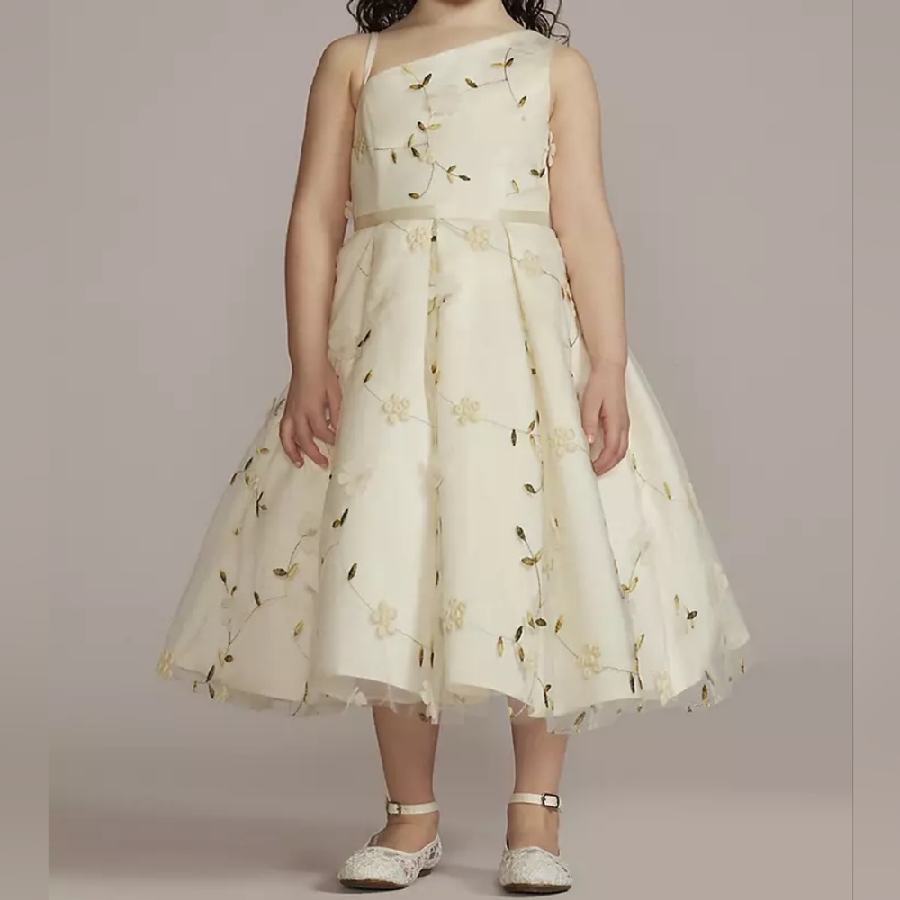 Embroidered Floral One Shoulder Flower Girl Dress